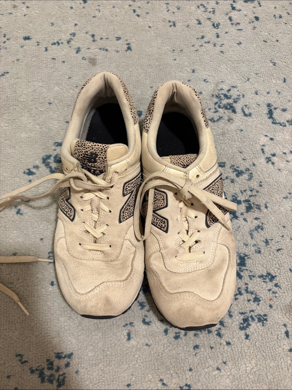 New Balance Women’s Cream Suede Sneakers with Leopard Accent